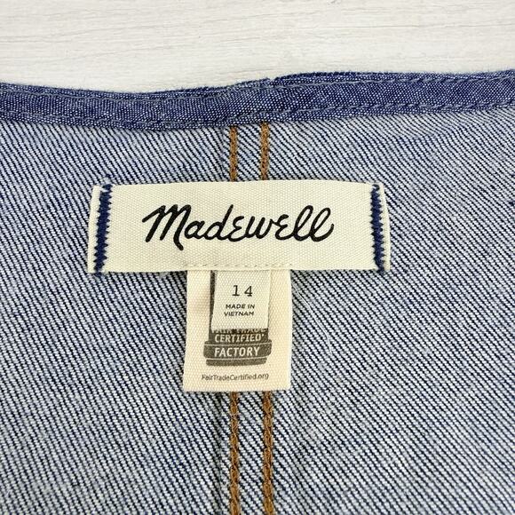 Madewell Y2K Denim Midi Dress Size 14 Benton Wash Blue Square Neck Button Front - Picture 8 of 13